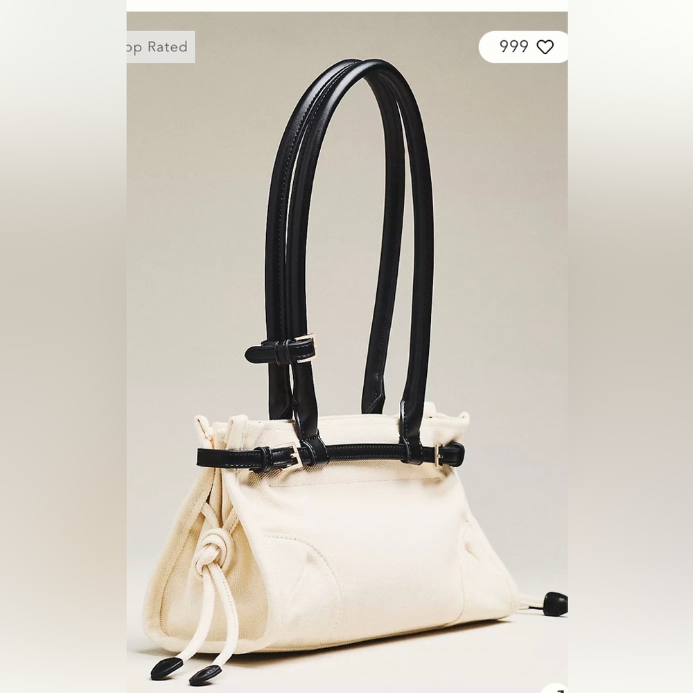 Anthropologie The Greer Structured Ivory cream Canvas Shoulder Bag black trim